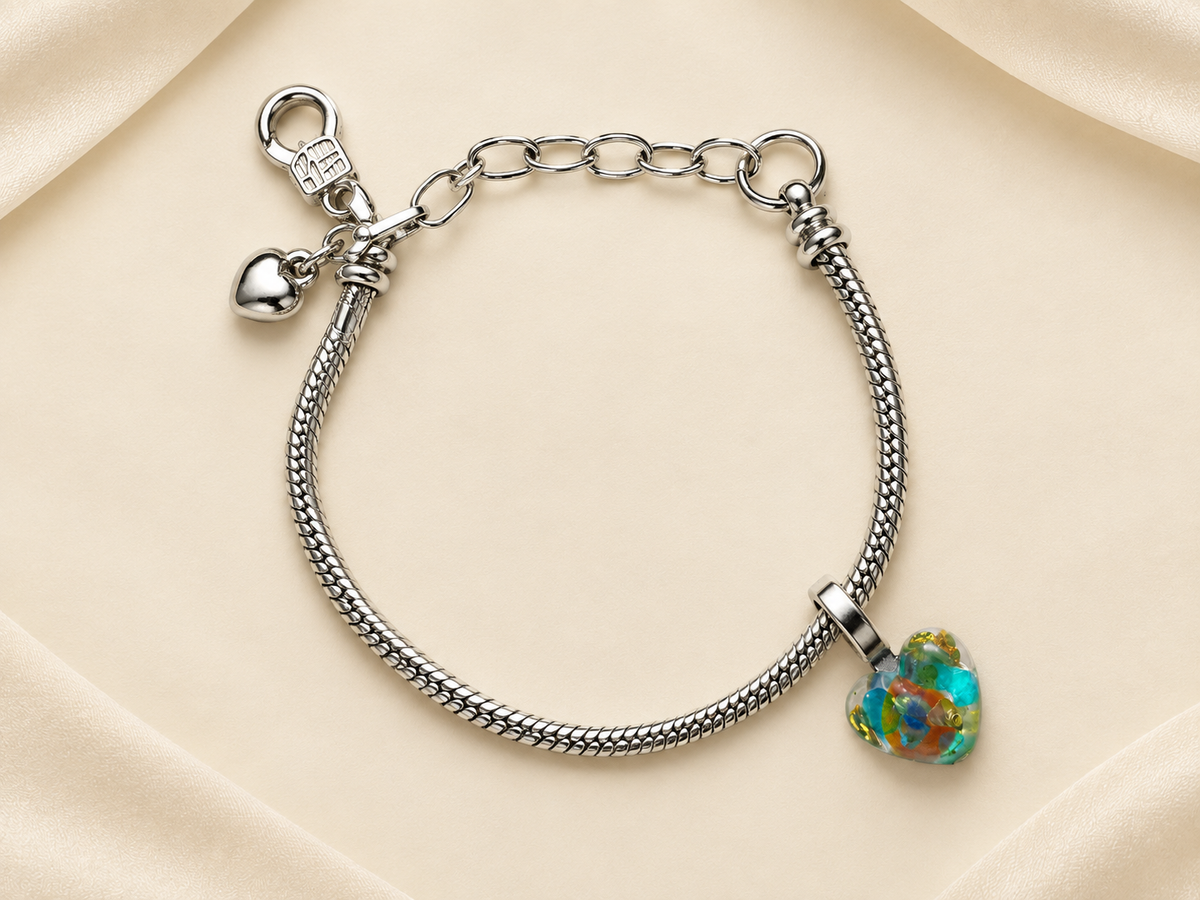 Rainbow Heart Memory Bracelet - Handmade memory bracelet with multicolour heart charm