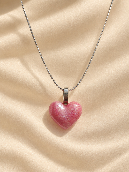 Rose Quartz Heart Necklace - Handmade memory necklace with pink heart pendant