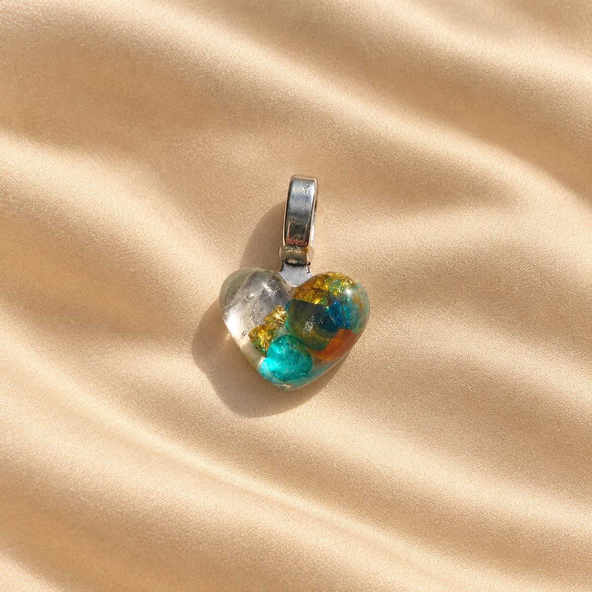 Turquoise Rainbow Heart Charm - Handmade memory charm with multicolour heart