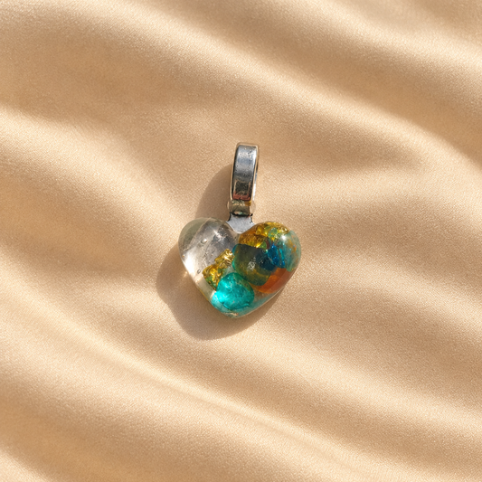 Turquoise Rainbow Heart Charm - Handmade memory charm with multicolour heart