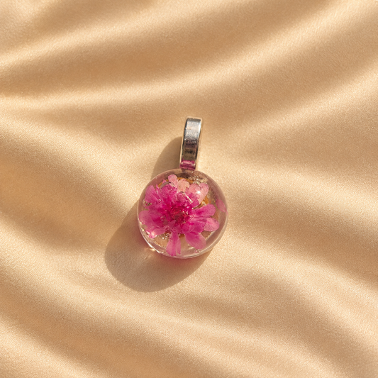 Rose Flower Orb Charm - Handmade memory charm with preserved pink rose
