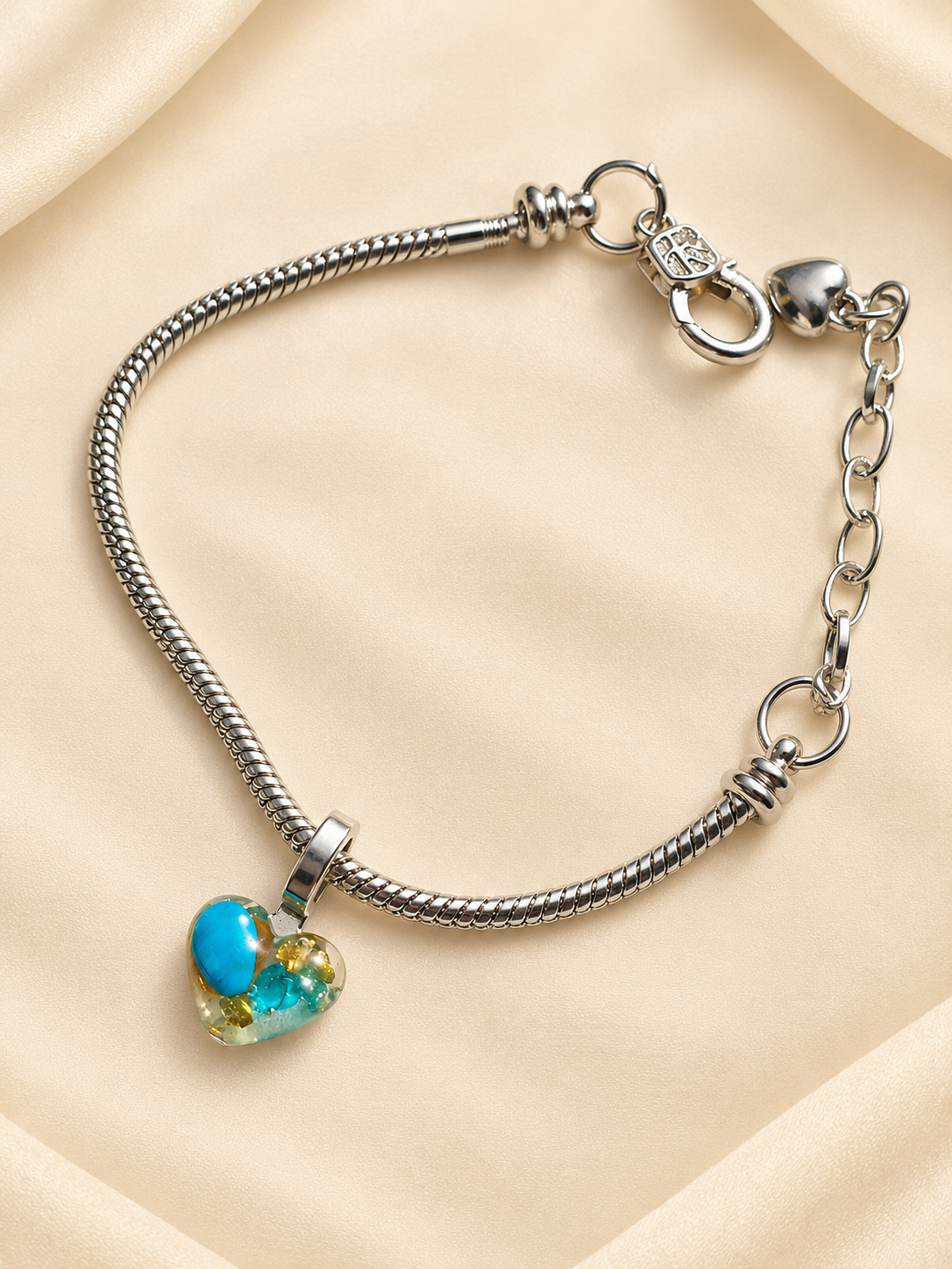 Oceanic Heart Memory Bracelet - Handmade memory bracelet with turquoise heart charm