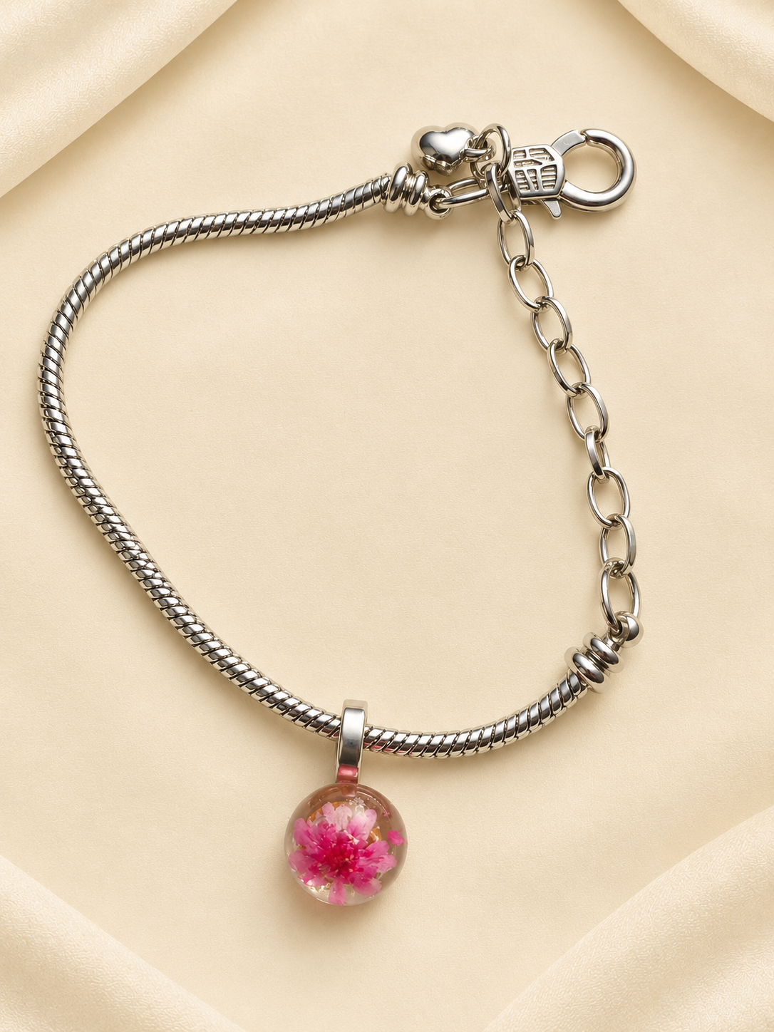 Pink Blossom Memory Bracelet - Handmade memory bracelet with pink flower charm