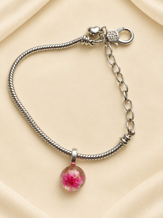 Pink Blossom Memory Bracelet - Handmade memory bracelet with pink flower charm