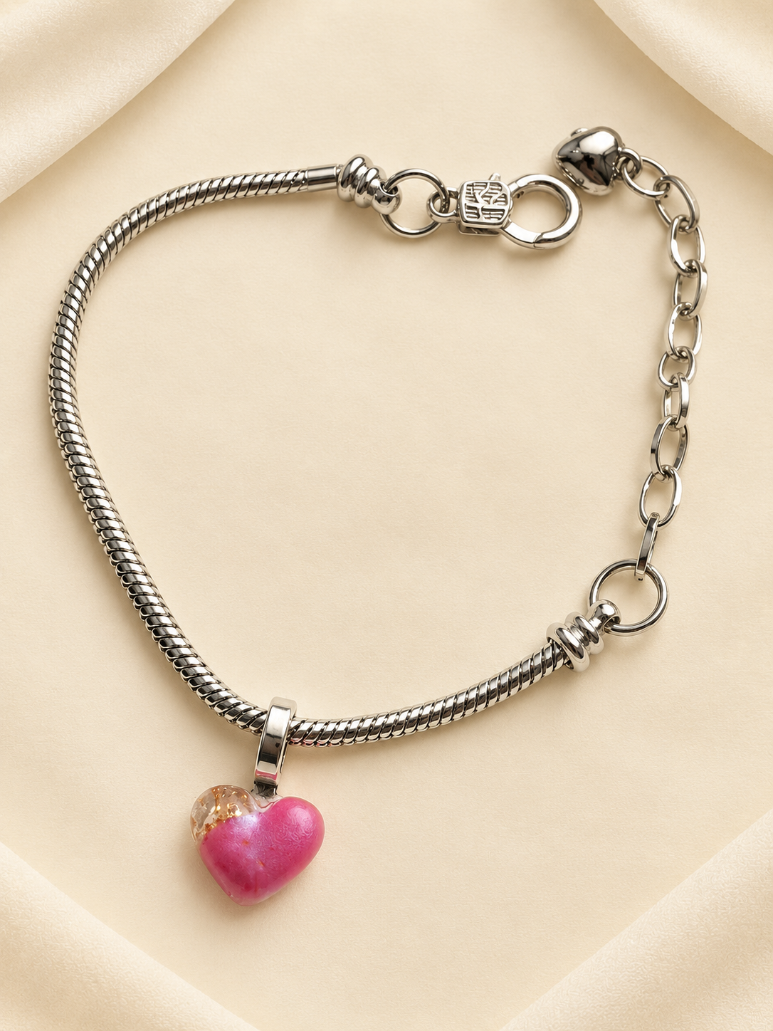 Love's Memory Bracelet - Handmade memory bracelet with pink heart charm