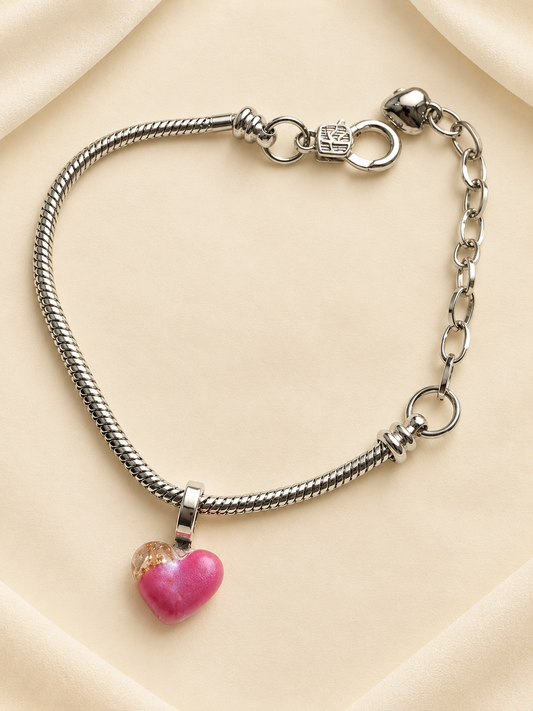 Love's Memory Bracelet - Handmade memory bracelet with pink heart charm