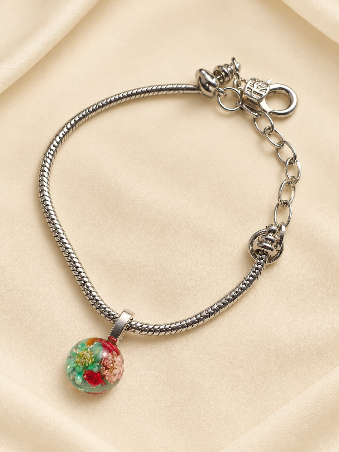 Garden Blooms Memory Bracelet - Handmade memory bracelet with garden flowers charm