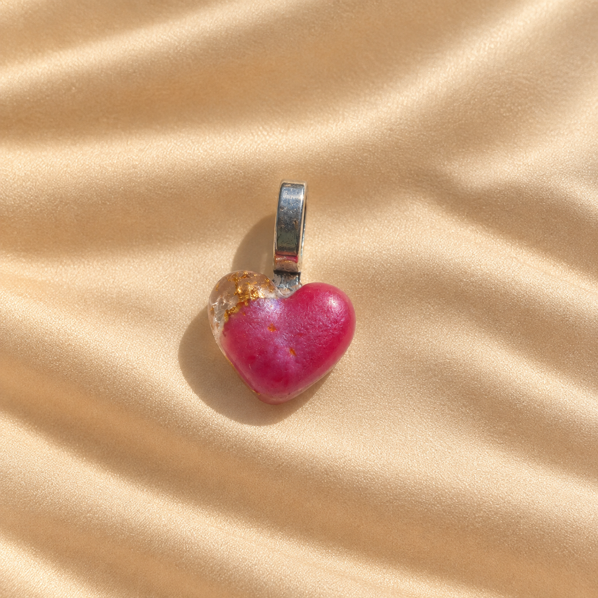 Pink Gold Heart Charm - Handmade memory charm with pink heart and gold accents
