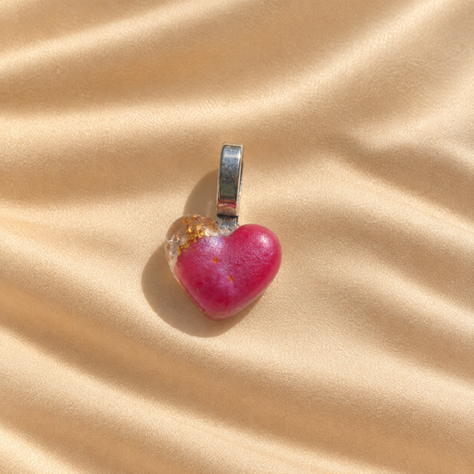 Pink Gold Heart Charm - Handmade memory charm with pink heart and gold accents