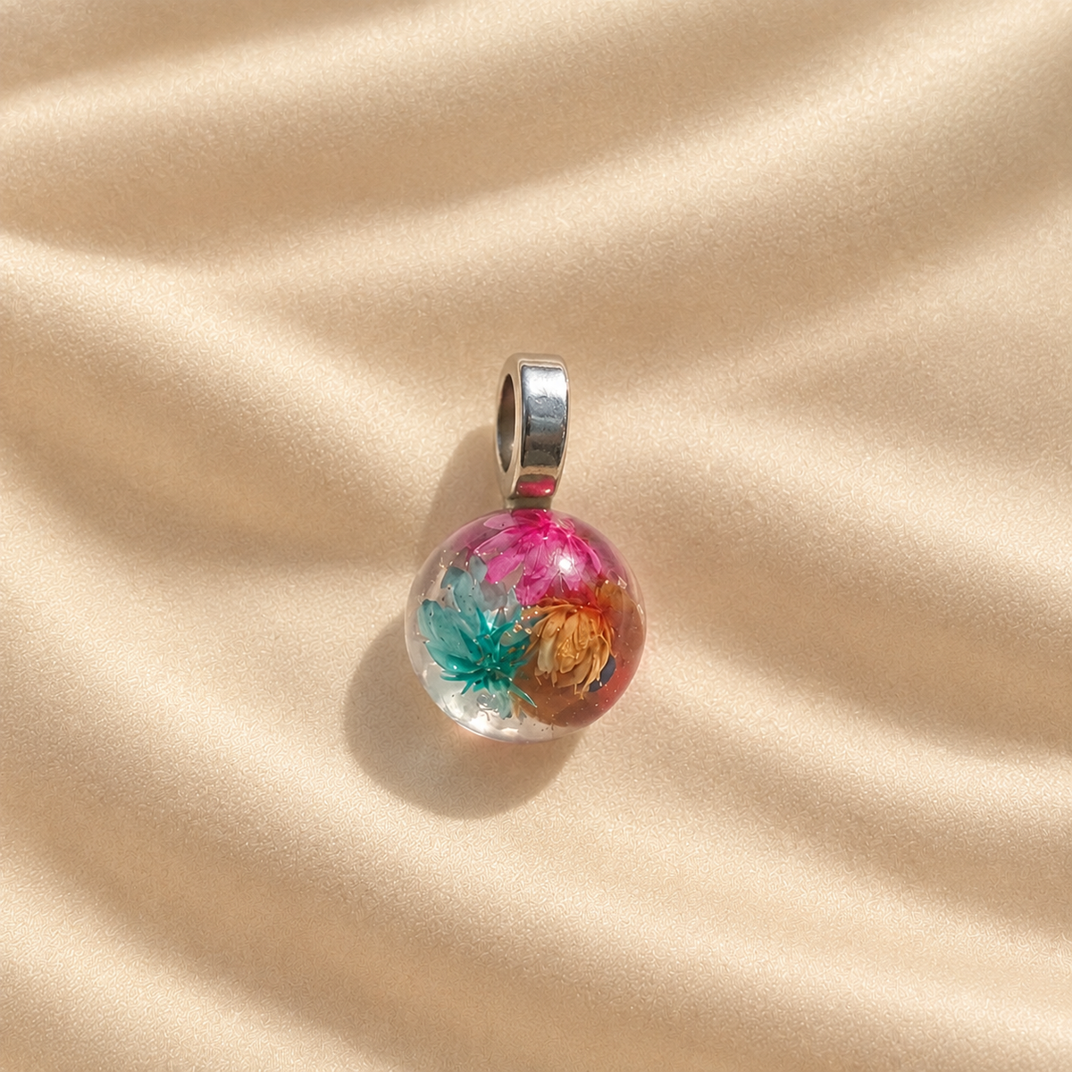 Wildflower Garden Charm - Handmade memory charm with pink orb and flowers