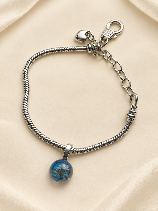 Blue Daisy Memory Bracelet - Handmade memory bracelet with blue daisy charm