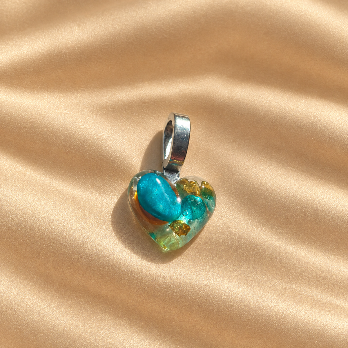 Turquoise Green Heart Charm - Handmade memory charm with turquoise and green heart